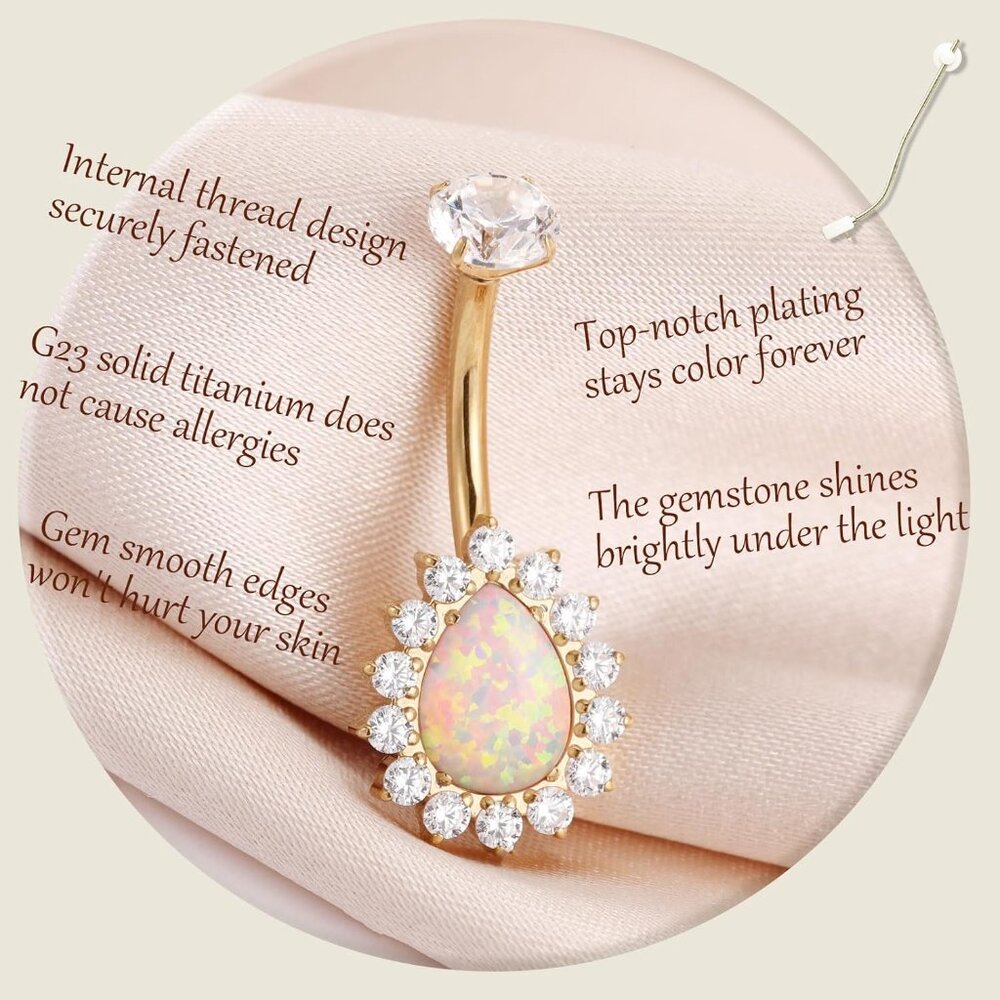 Belly Button Ring Titanium Gold 14g Teardrop Nave… - image 2